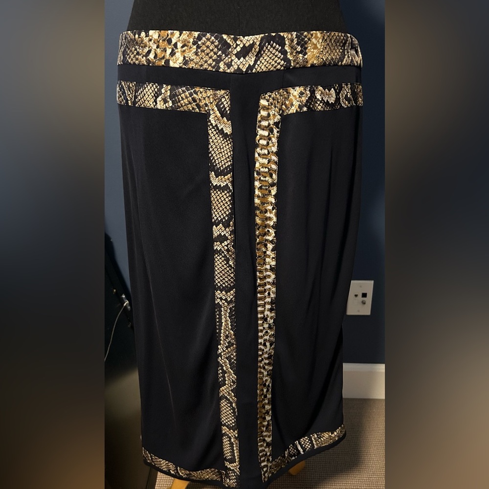 Victoria Beckham Black and Snakeskin Print Skirt